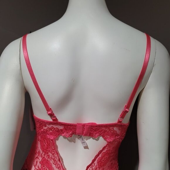 French Affair Floral Pink Lace Push-up Bodysuit Lingerie Sz Large - Picture 7 of 16